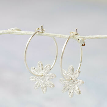 Sterling Silver Daisy Charm Hoops, 5 of 11