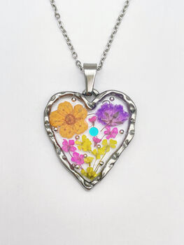 Heart Pendant Necklace With Pastel Flowers In Silver Or Gold, 2 of 10