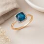 9ct Yellow Gold Blue Topaz And Diamond Halo Ring, thumbnail 1 of 6
