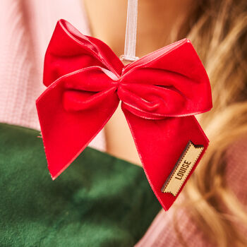 Personalised Velvet Bow Christmas Decoration, 2 of 3