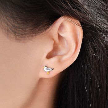 Sterling Silver Mismatched Pizza Slice And Seagull Stud Earrings, 3 of 9