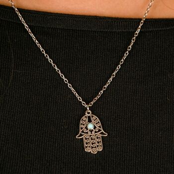 Hamsa Fatima Gold And Silver Plated Dainty Necklace, 7 of 7