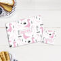 Personalised Name Children's Pink Dino Placemat Set, thumbnail 1 of 4