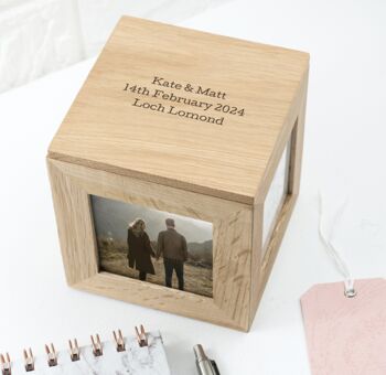 Personalised Oak Wedding Photo Cube, 3 of 7