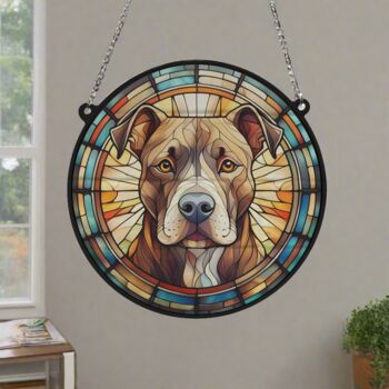 Staffordshire Bull Terrier Brown Stained Glass Effect Suncatcher, 6 of 6