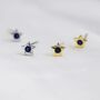 Tiny Sapphire Blue Cz Star Stud Earrings, thumbnail 3 of 11