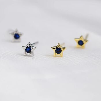 Tiny Sapphire Blue Cz Star Stud Earrings, 3 of 11