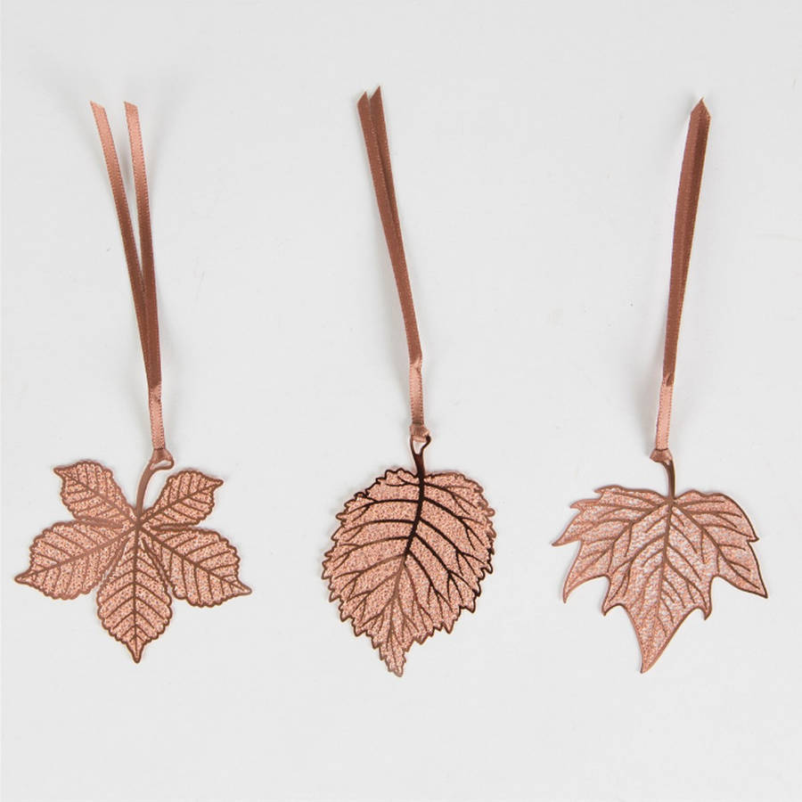 Set Of Three Copper Leaf Decorations By Posh Totty Designs Interiors
