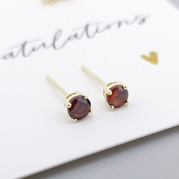 Solid 9ct Yellow Gold January Garnet Birthstone Stud Earrings, 4 of 7