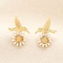 Hummingbird Flower Stud Earrings In Gold Plating, thumbnail 1 of 3