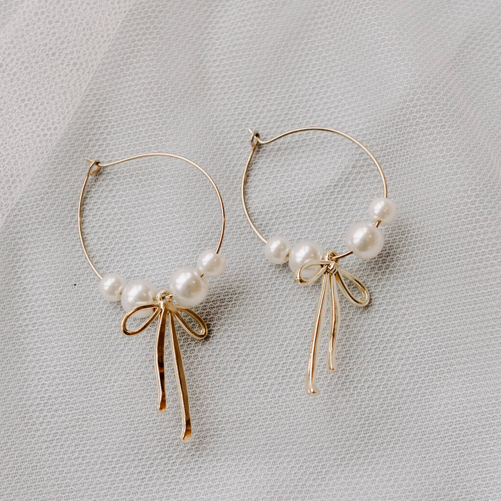 Bow And Pearl Hoops Earrings, 1 of 3
