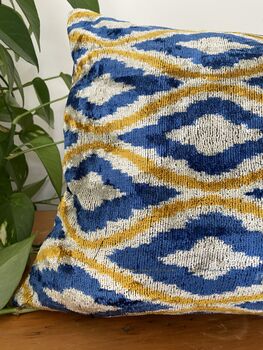 Velvet Blue, Yellow And Beige Cushion Cover, 4 of 7