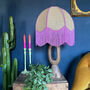 Birdie Fringed Dome Hessian Lampshade With Pink Trim, thumbnail 6 of 6