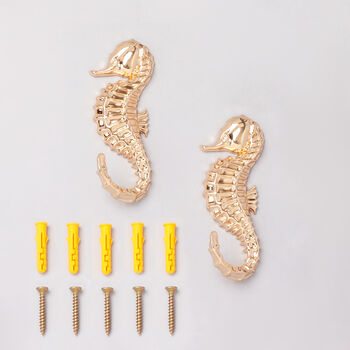 G Decor Set Of Two Gold Seahorse Wall Coat Hooks, 3 of 5