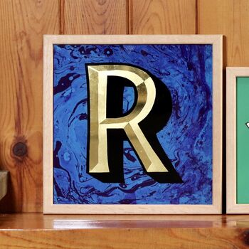 Reverse Glass Gold Marbled Letter 'R' In 23ct Gold, 3 of 3