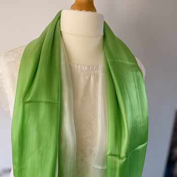 100% Mulberry Silk Scarf, Ombre Sage Green And White, 2 of 10