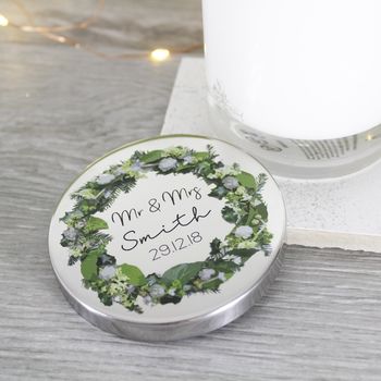 Mr And Mrs Wedding Wreath Scented Candle With Lid, 5 of 9