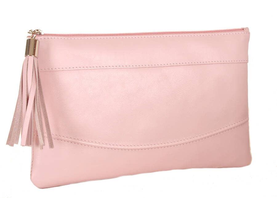 Smooth Leather Clutch In Pale Pink By Vondie And Will 