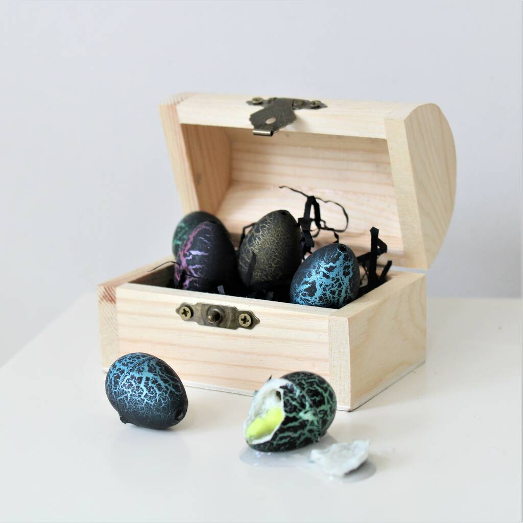 Wooden Chest With Six Hatching Dinosaur Eggs, 1 of 7