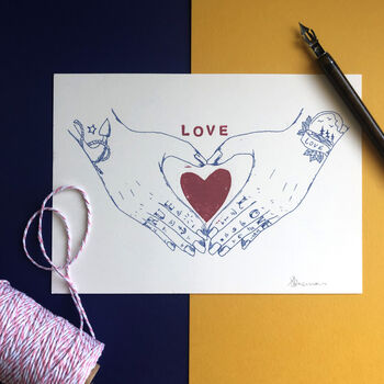 True Love Old School Tattoo Hand Heart Art Print, 3 of 6
