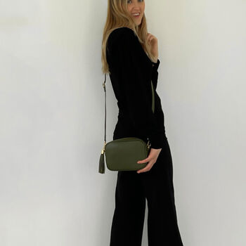 Olive Green Leather Crossbody Bag And Cheetah Strap, 9 of 9