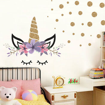 Unicorn Lashes Polka Dots Kid’s Room Wall Stickers, 2 of 3