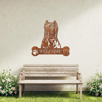 Personalised Cane Corso Welcome Metal Wall Art Sign For Home And Garden Decor, 7 of 11