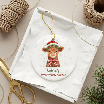 Personalised Baby’s First Christmas Highland Cow Bauble, 3 of 8