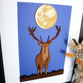 Framed Woodcut Of A Stag Under The Moon, 6 of 7