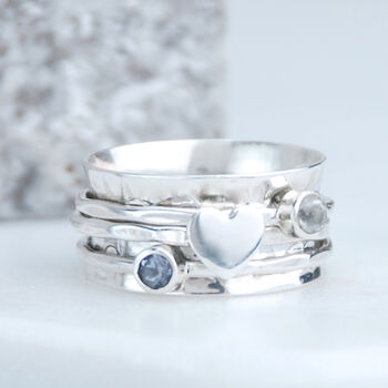 Cherish Silver Heart Moonstone Spinning Ring, 6 of 10