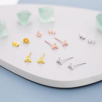 Sterling Silver Tiny Dotted Cluster Stud Earrings, 2 of 12