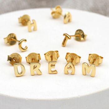 18ct Gold Plated Or Sliver Initial Stud Earrings, 3 of 9