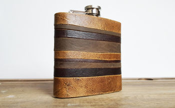 Leather Strips Hip Flask Custom Initials, 5 of 6