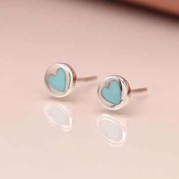 Sterling Silver Turquoise Heart Stud Earrings, 4 of 6