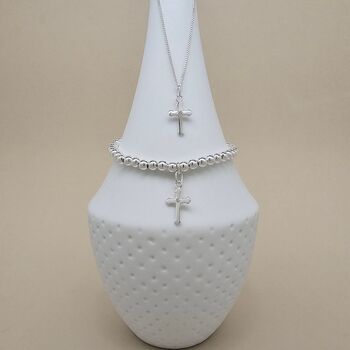 925 Silver Christening Cross Necklace And Bracelet Set, 2 of 3