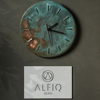 Handmade Green Patina Copper Wall Clock – 300 Mm Diameter, 2 of 4