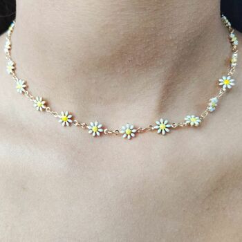 White Sun Flower Floral Choker Summer Necklace, 3 of 5