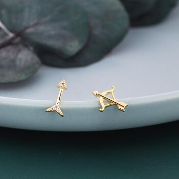 Mismatched Cz Bow And Arrow Stud Earrings In Sterling Silver, 5 of 10