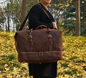 Front Straps Vintage Look Leather Weekender, 5 of 12