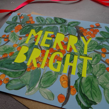 Merry Bright Neon Floral Papercut Christmas Card, 4 of 5