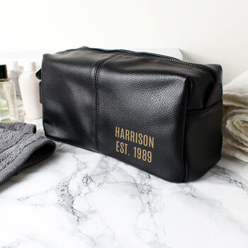Personalised Message Luxury Faux Leather Black Wash Bag, 4 of 7