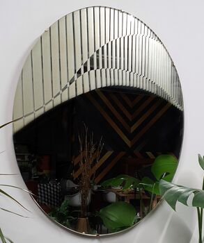 Vintage Oval Mirror With Etched Style Geometric Design, 2 of 5