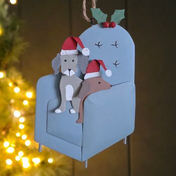 Dogs On An Armchair Hanging Christmas Decoration, 2 of 2
