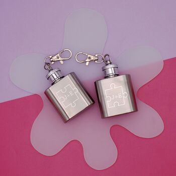 Personalised Matching Hipflask Keyring Pair, 2 of 3