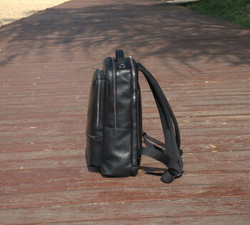 Minimalist Zip Open Black Leather Backpack, 4 of 6
