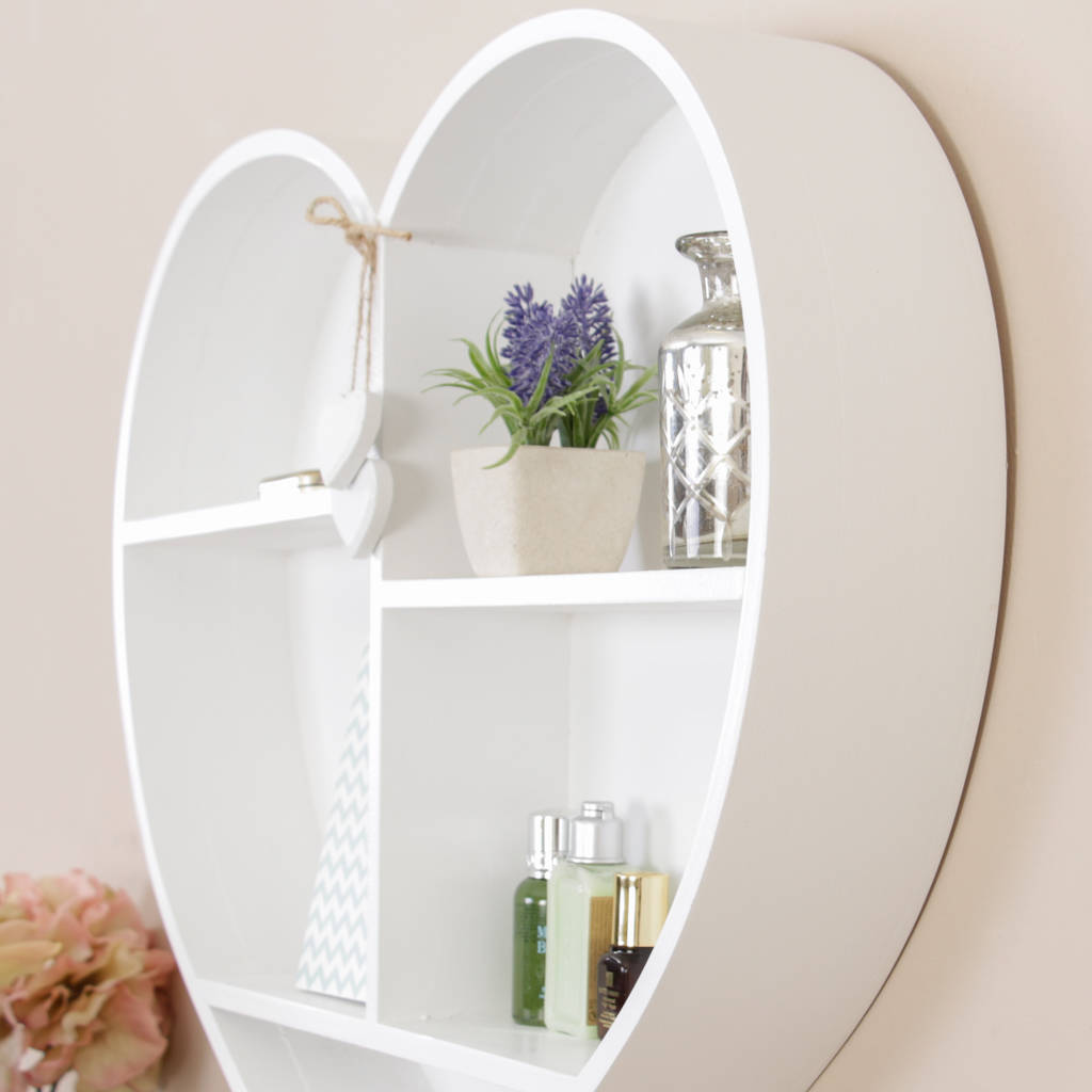 white wooden heart shaped wall shelf by dibor