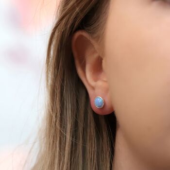 Sterling Silver Blue Opal Stud Earrings, 4 of 8