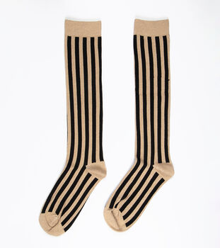 Women's Knee High Glitter Socks Black Gold Stripe, 2 of 2