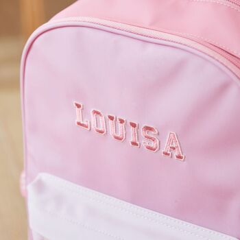 Personalised Large Pink Varsity Backpack, 2 of 6