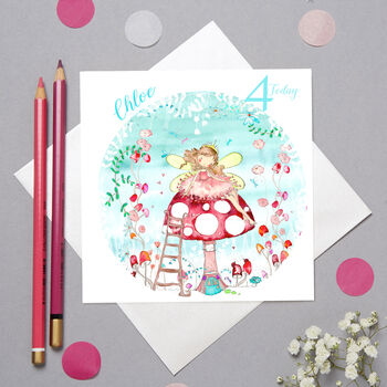 Pink Fairy Toadstool Customisable Birthday Card, 4 of 4